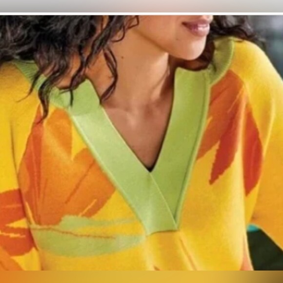 Soft Surroundings Tropical La Paradiso Yellow/Orange/Green Sweater Tunic Size XS - Picture 2 of 9
